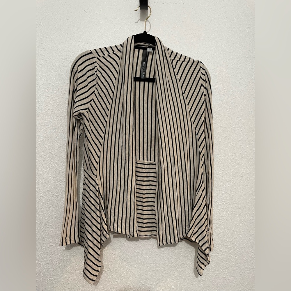 ellumiNation by Nikki H Parker Black/White Striped Open Front Cardigan Sweater M